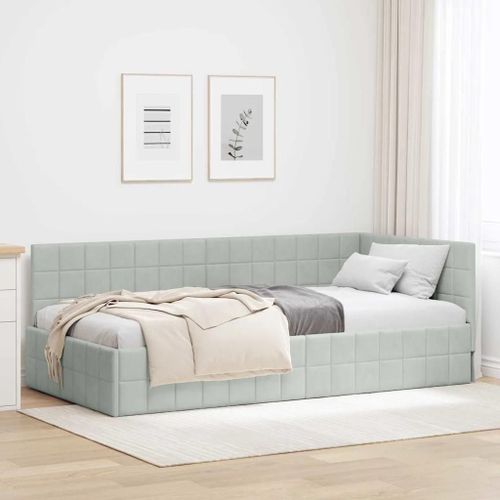 Vidaxl Cadre De Lit D'angle Gris Clair 100 X 200 Cm Velours