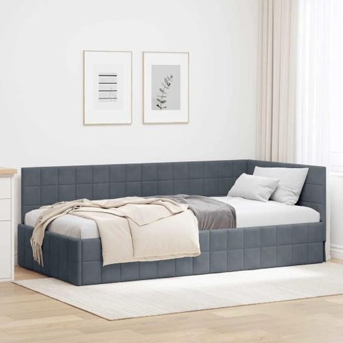 Vidaxl Cadre De Lit D'angle Gris Foncé 90 X 200 Cm Velours