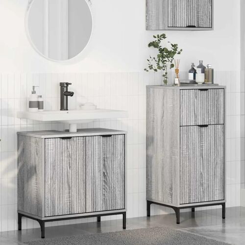 vidaXL Ensemble de mobilier de salle de bain Plaid 2 pcs Sonoma gris