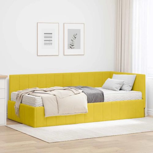 Vidaxl Cadre De Lit D'angle Avec Matelas Jaune 100 X 200 Cm Velours
