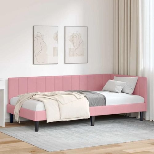 Vidaxl Cadre De Lit D'angle Avec Tête De Lit Rose 100 X 200 Cm Velours