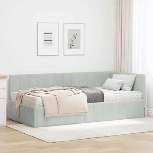 Vidaxl Cadre De Lit D'angle Gris Clair 90 X 200 Cm Velours