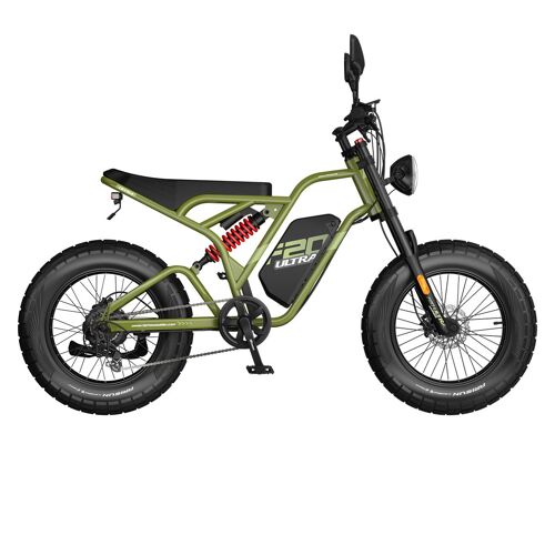 Vtt Électrique Fafrees F20 Ultra, Pneus Tout-Terrain 20" × 5.0, Batterie 48 V 25 Ah, Style Moto, Vert