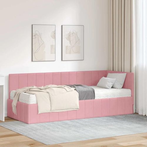 Vidaxl Cadre De Lit D'angle Avec Matelas Rose 80 X 200 Cm Velours