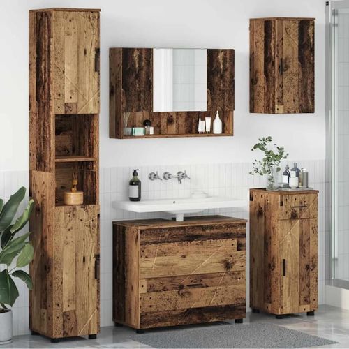 Vidaxl Ensemble De Mobilier De Salle De Bain 5 Pcs Bois Ancien