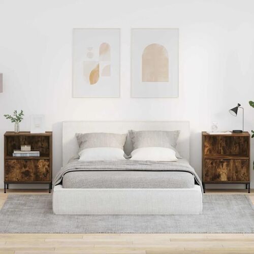 Vidaxl Tables De Chevet Avec Tiroir 2 Pcs Chêne Fumé 49 X 36 X 61 Cm