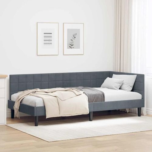 Vidaxl Cadre De Lit D'angle Gris Foncé 100 X 200 Cm Velours