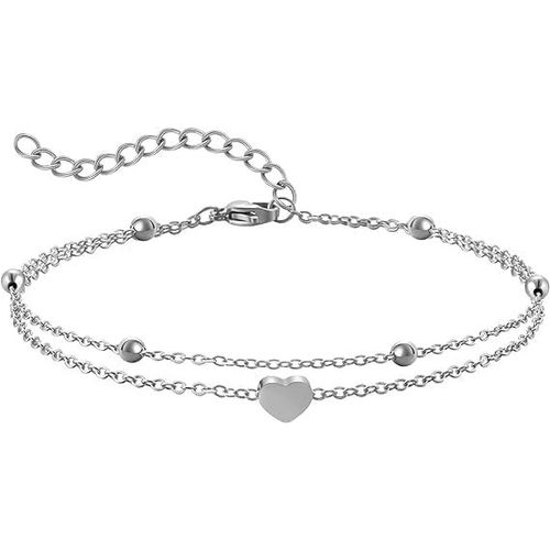 Tianyi-Chaine De Cheville Femme Acier Inoxydable De Cheville Pour Femme Forme De C?Ur Decorative Anklet Réglables Cheville Double Chaîne Pour Femme Argent/Or/Rose
