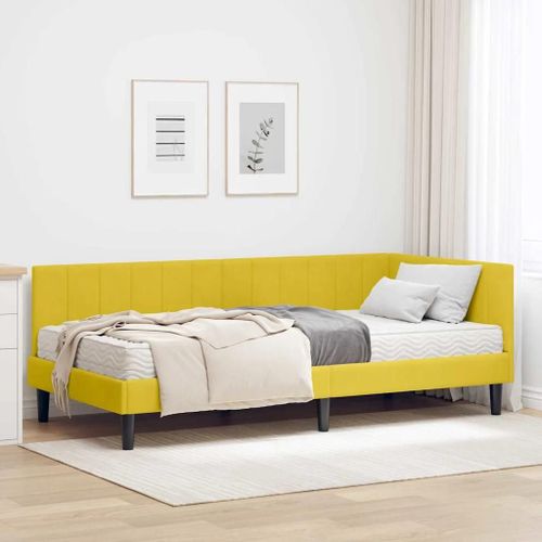 Vidaxl Cadre De Lit D'angle Avec Matelas Jaune 100 X 200 Cm Velours