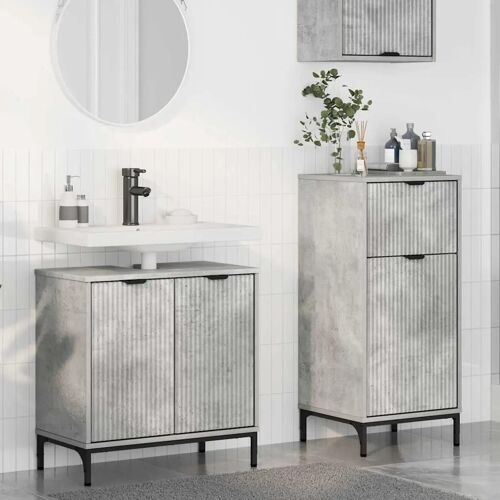 vidaXL Ensemble de mobilier de salle de bain Plaid 2 pcs Gris béton