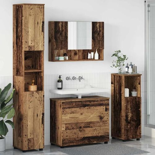 Vidaxl Ensemble De Mobilier De Salle De Bain 4 Pcs Bois Ancien