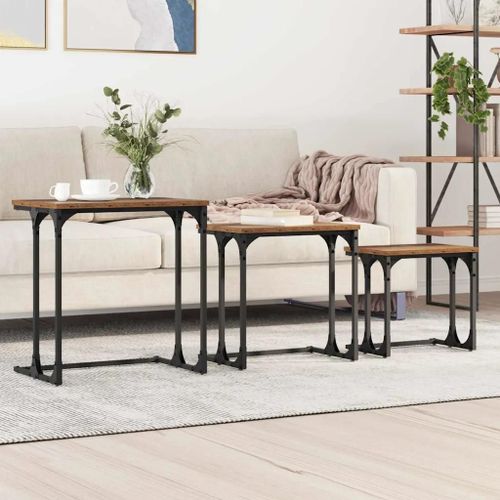 Vidaxl Table Basse Gigogne 3 Pcs Bois Ancien 50.5 X 35 X 53 Cm
