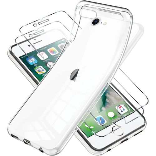 Coque Tpu Transparente Ultra-Fine Pour Iphone 8 / Iphone Se 2020 / Iphone 7 / Se 2022 4,7"" + 2 Protections Écran Verre Trempé 9h - Anti-Jaunissement, Anti-Chocs, Microdots, Compatible Charge Sans Fil