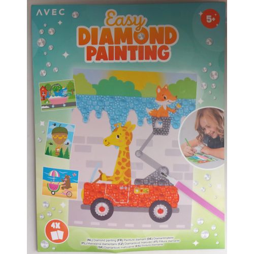 Kit Diamond Painting - Peinture Diamant Facile Pour Enfant - 4 Tableaux Thème Animaux À Décorer