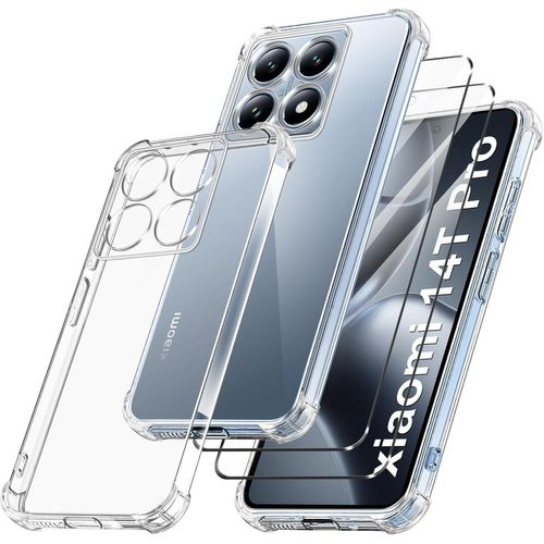 Coque Antichoc Transparente Pour Xiaomi 14t Pro + 2 Protections D'écran En Verre Trempé, Tpu Ultra-Mince, Coins Renforcés Air¿Cushion, Protection Caméra Anti-Jaunissement