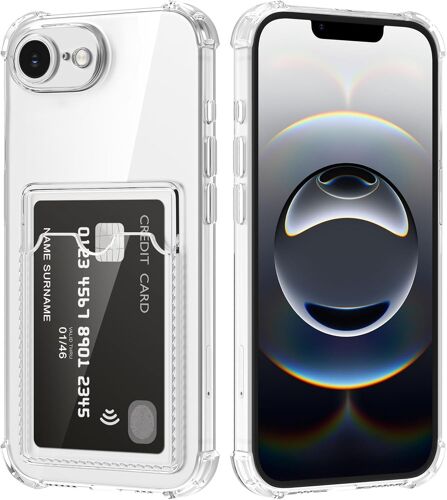 LORANKA-Coque pour iPhone 16e avec Porte Cartes, Souple TPU Silicone Transparente Protection de la Caméra Étui Portefeuille Lentille Anti-Rayures Carte Housse