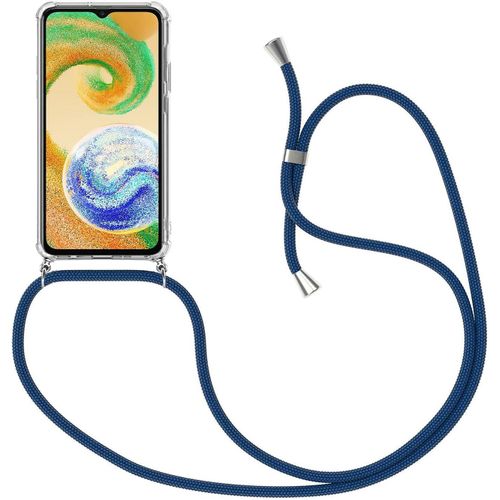 Étui Silicone Transparent Avec Bandoulière Réglable Bleu Pour Samsung Galaxy A04s (6,5 Pouces) - Housse Protection Renforcée Coins Anti-Chute Collier De Cou