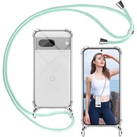 Coque Transparente Pour Google Pixel 7 Avec Cordon Tour De Cou Réglable - Silicone Tpu Souple, Coins Airbag Anti-Choc, Sangle 1,5 M - Vert
