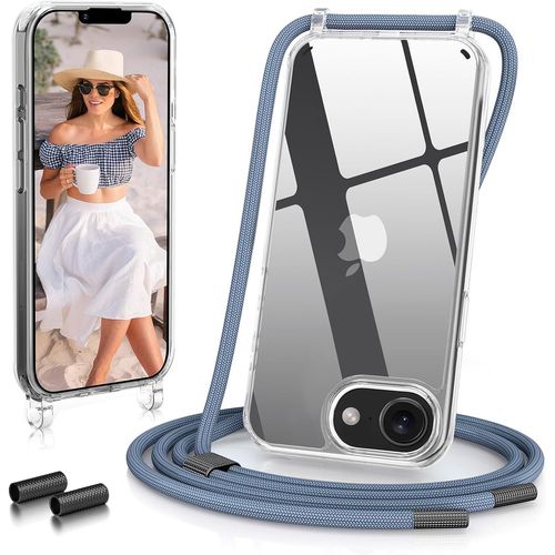 Étui Transparent Compatible Iphone 16 Et Iphone Se (2025) 6,1"" ¿ Bumper Tpu Anti-Chocs Avec Coins Airbags Et Lanière Tour-De-Cou Réglable Bleu