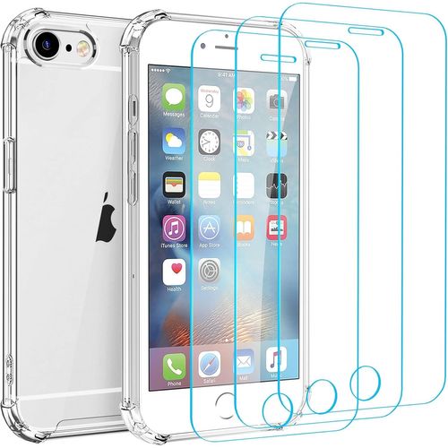 Coque Ultra-Fine Transparente Pour Iphone 6 Plus/6s Plus + 3x Verre Trempé 9h ¿ Anti-Rayures, Protection 360° Avec Coins Airbag, Compatible Chargeur Sans Fil