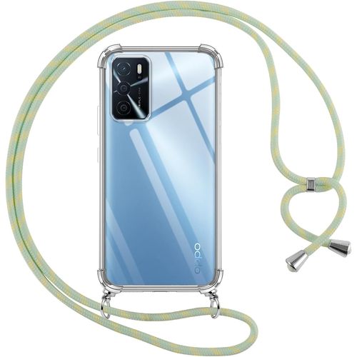 Coque Transparente En Tpu Pour Oppo A16/A16s/A54s 6,52 Pouces ¿ Housse Avec Cordon Tour De Cou Réglable 150 Cm, Coins Renforcés Anti-Chute, Bandoulière Vert