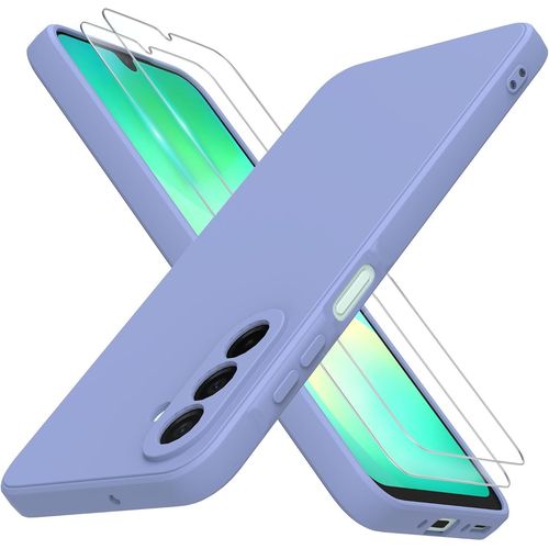 Coque Tpu Ultra-Fine Pour Samsung Galaxy A26 5g 6,7'' + 2 Verres Trempés, Film Protecteur Et Lanière - Bumper Silicone Anti-Choc (Lilas)