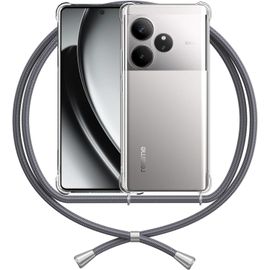 Coque Tpu Transparente Anti-Jaunissement Pour Realme Gt 6 / Gt 6t - Silicone Souple Avec Lanière Réglable Détachable, Gris