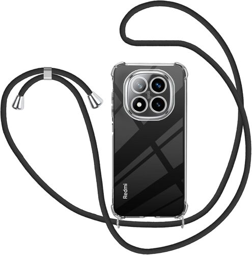 LORANKA-Coque avec Cordon pour Xiaomi Redmi Note 14 Pro Plus 5G, Transparent Silicone Collier Réglable Téléphone Étui Portable Lanière Housse, Noir