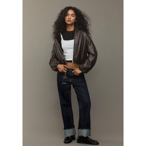 Stradivarius Blouson Bomber Matelassé Similicuir Marron Xs