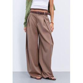 Stradivarius Pantalon Maxi-Pince Ceinture Marron 40