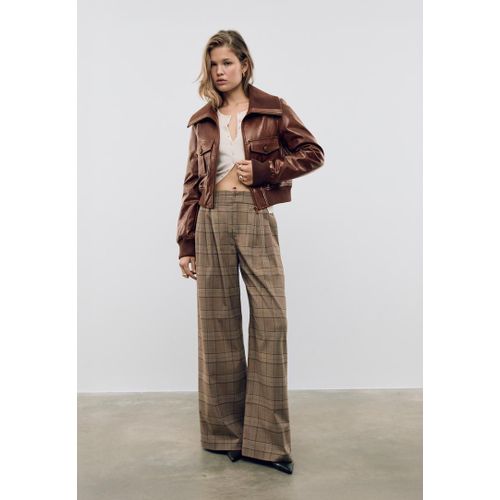 Stradivarius Blouson Court Similicuir Poches Marron Xs