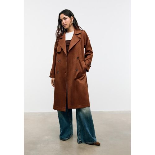 Stradivarius Trench Long Suédine Marron Xs