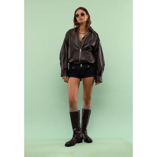 Stradivarius Blouson Oversize En Cuir Marron S