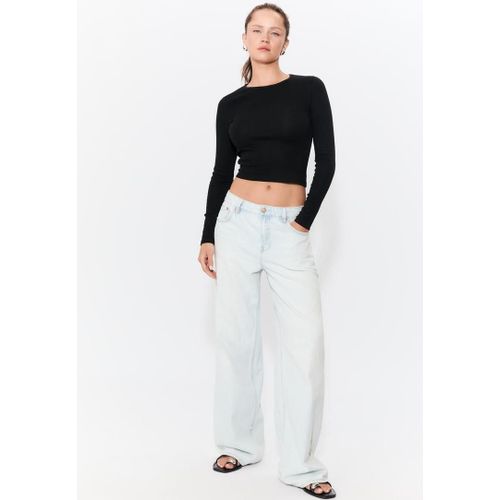 Stradivarius T-Shirt Basique Manches Longues Coton Noir Xs