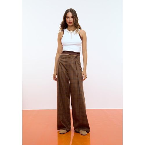 Stradivarius Pantalon Habillé Pinces Carreaux Marron 38
