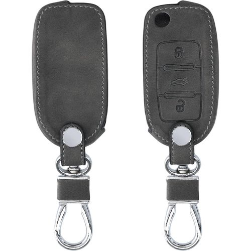 Accessoire Clef De Voiture Compatible Avec Vw Skoda Seat 3-Bouton - Coque De Clé De Voiture En Nubuck - Gris Foncé[Por044084]