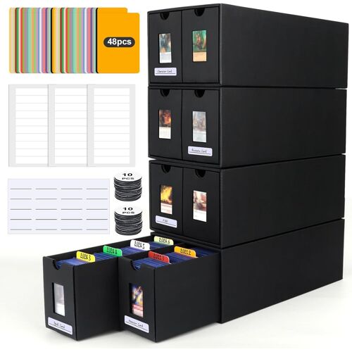 Boîte À Cartes Pour 7400+ Cartes,Boîtes De Rangement Pour Cartes À Collectionner Avec 48pcs Séparateurs,Etiquettes Et Ruban Adhésif,Boîtes Magnétiques De Qualité Supérieure De Pour Tcg Carte