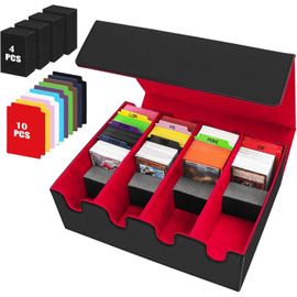 Boîte À Cartes Pour Plus De 2800+ Cartes,Boîtes De Rangement Pour Cartes À Collectionner Avec 10 Séparateurs,Boîtes Magnétiques De Qualité Supérieure,Pour Cartes Tcg Magic(Noir Rouge)