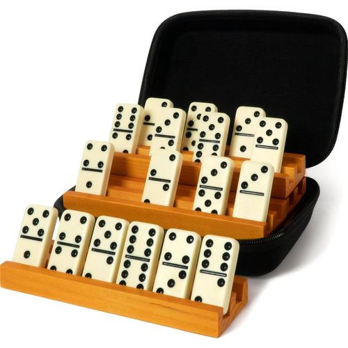 Set De Dominos Pour Adultes Avec 4 Supports À Dominos-Jeu De Dominoes Double 6 Avec Porte-Dominoes,Jeux De Société Classiques Pour Enfants Et Adultes-Jeu Standard Double Six De 28 Pièces