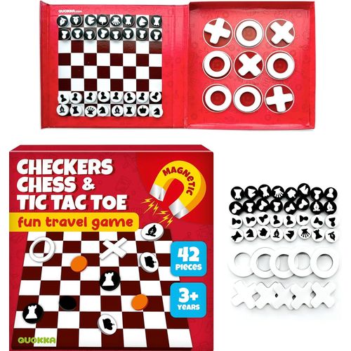 Quokka Jeux De Voyage Pour Enfant 3 4 5 Ans - 3 En 1 Echecs Magnétique - Jeu De Dames - Morpion - Jeu De Societe Magnétique Pour Enfant Activités Voyage - Jouets Éducatifs De 4 5 6 Ans