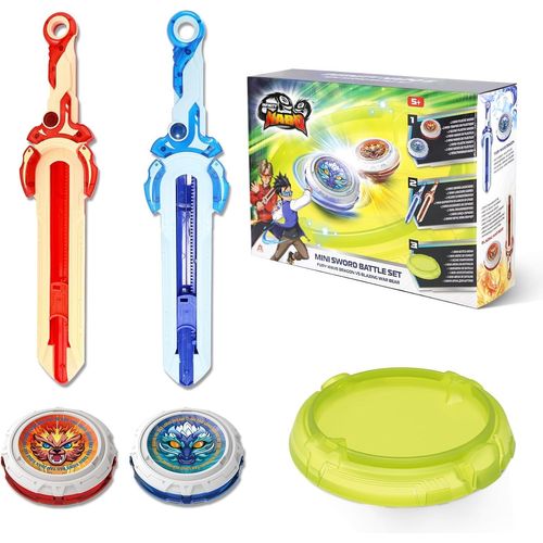 Toupies Battle Arena Set,toupie Enfants 2PCS,toupie Jouets avec Mini Lanceur d'épée,battling Tops pour Enfants garçons et Filles 5 6 7 8 9 10 11 12 Ans et Plus