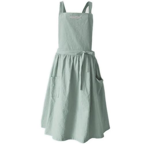 Jupe Plissée En Coton Et Lin Pour Femme Et Fille,Style Nordique,Vintage,Jardinage,Croisé Dans Le Dos,Robe Chasuble.Bleu Marine.