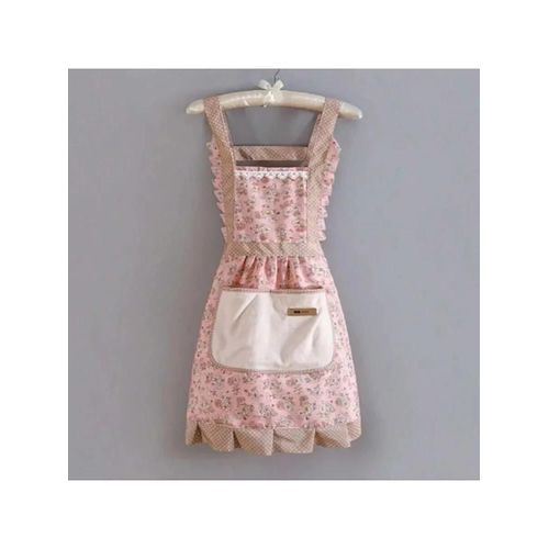 Mode Femmes Tablier À Fleurs Cuisine Femme Adulte Taille Mince Respirant Mâle Travail Coton Toile Style Floral Maison Cuisine.Rose.