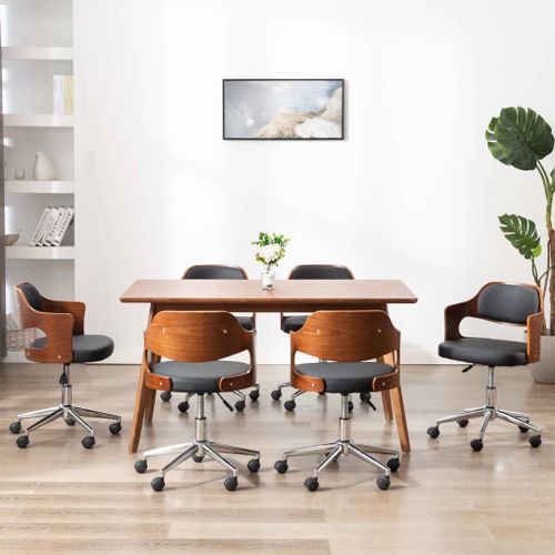 Vidaxl Chaises Pivotantes À Dîner 6 Pcs Noir Bois Courbé Et Similicuir