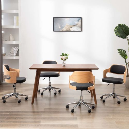Vidaxl Chaises Pivotantes À Dîner 4 Pcs Noir Bois Courbé Et Similicuir