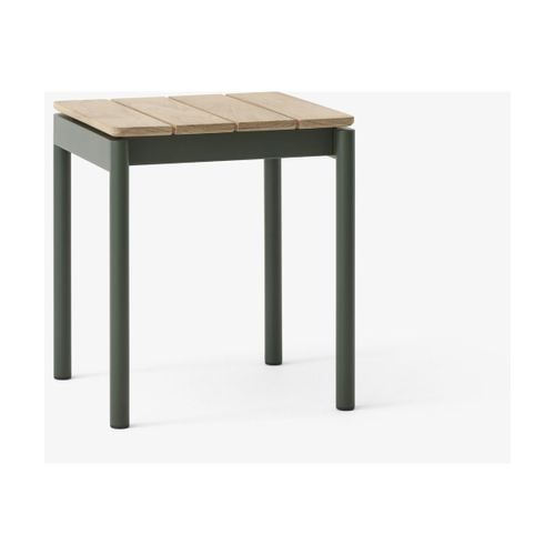 Tabouret De Jardin Carré En Bois De Teck Et Acier Vert Bronze 39,5x40x46cm Ville Av47