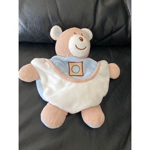 doudou ours ajena blanc bleu beige carré cercle 20cm