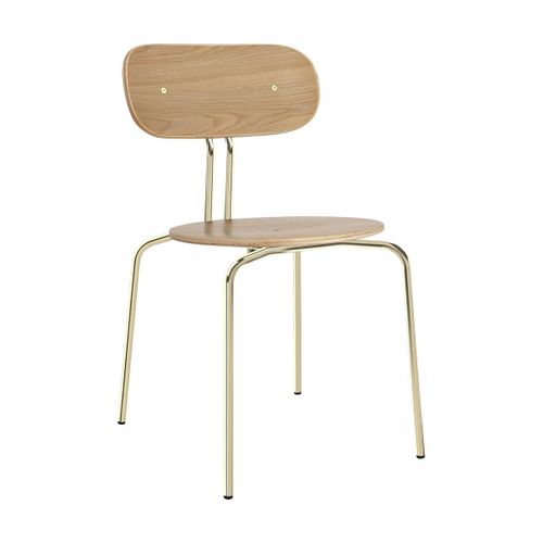 Chaise Empilable En Contreplaqué Chêne Et Acier Doré Curious - Umage