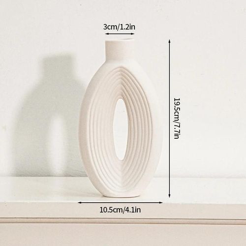 Ins-Vase En Céramique Nordique Blanc,Pot De Fleur Creux Circulaire,Vases À Fleurs Sèches Décoratifs,Décoration De Salon.S3.
