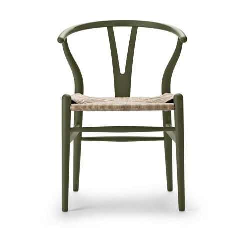 Chaise en hêtre soft olive green et assise tissée naturelle 76cm CH24 - Carl Hansen &